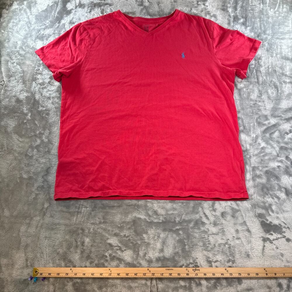 olo Ralph Lauren T Shirt Mens XL Red V Neck Blue Pony Embroidered Short Sleeve